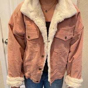 pink corduroy jacket with fur